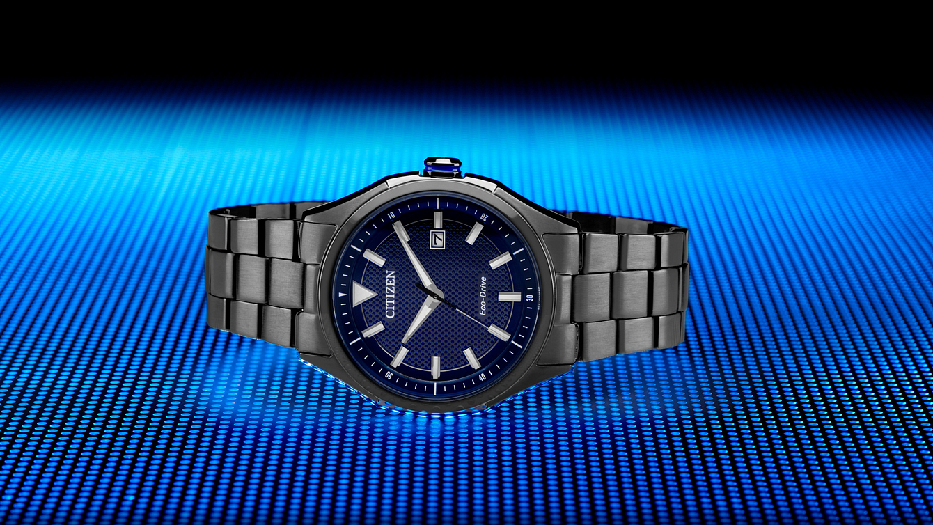 Citizen WDR Eco-Drive Black Blue Dial Stainless Steel Watch | CITIZEN